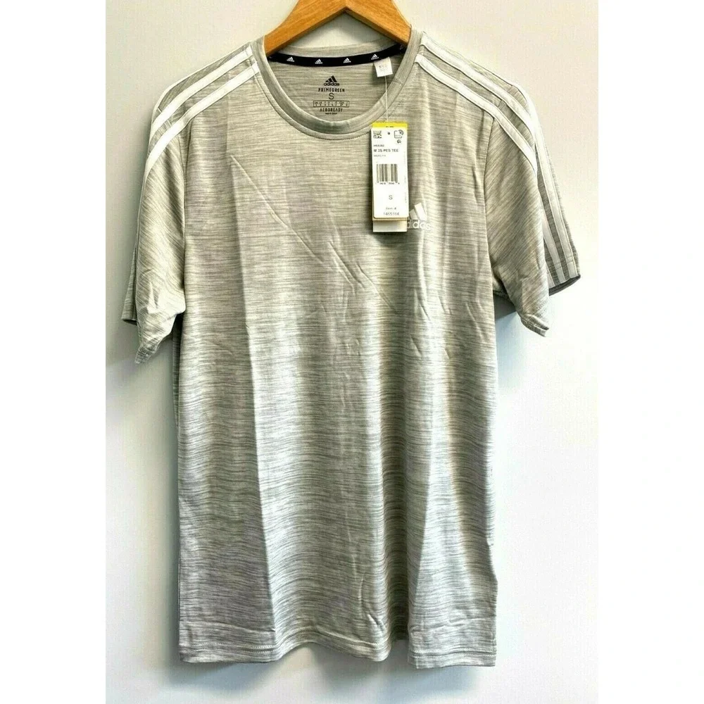 NEW Adidas Men's‎ Aeroready S,M,XL Tech T-Shirt Crew Neck Primegreen Grey White